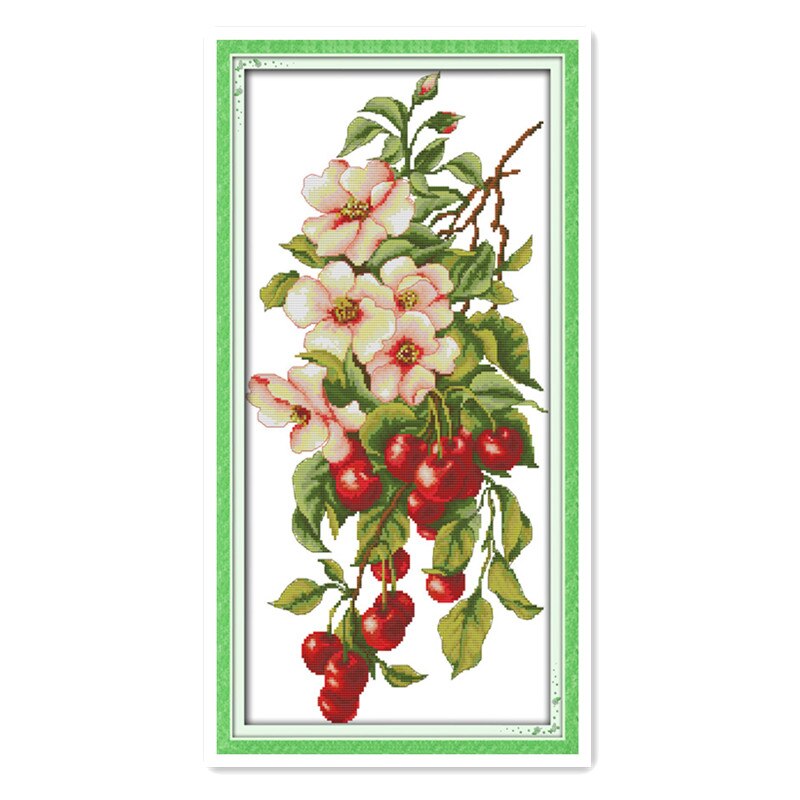 Vruchten Cherry Druiven Appels Kruissteek Borduren Rose Bloemen Op De Takken Leuk Uitziende Decoratieve Opknoping Schilderijen: J232(2) / 14CT Printed