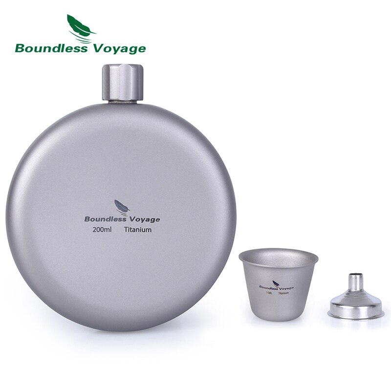 Grenzeloze Voyage Camping Titanium Heupfles Met Trechter Draagbare Ronde Sport Fles Water Wijn Whisky Drinkwaren 7Oz 200Ml: Ti3066D-Flask cup