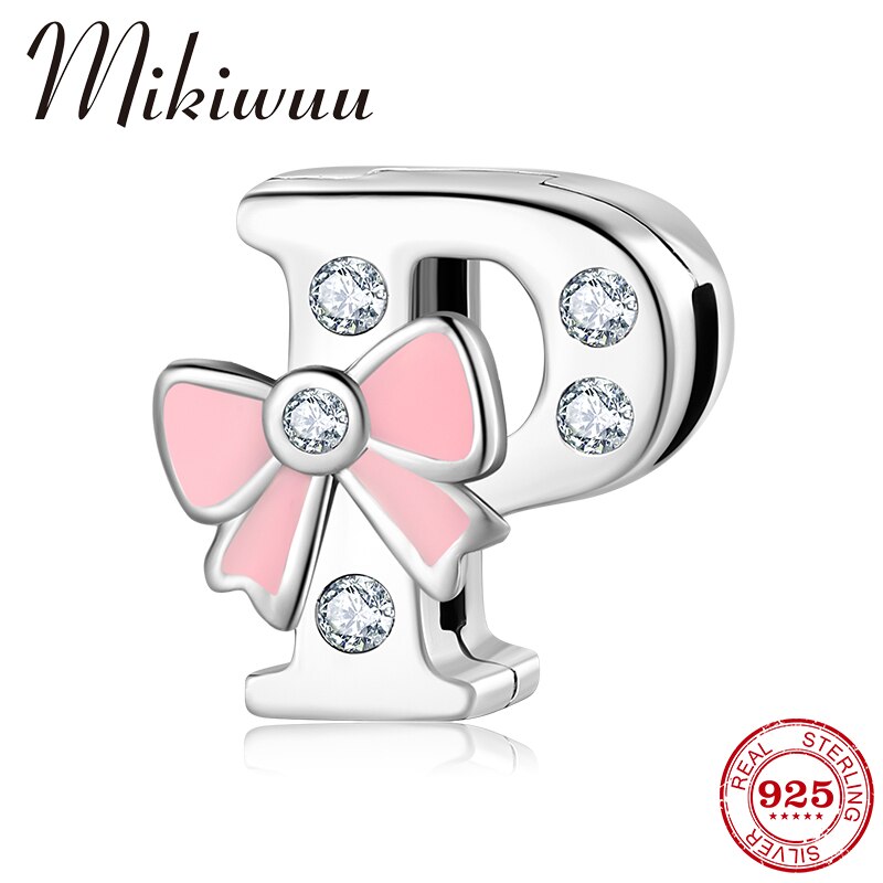 Cute Bow CZ Letter P Lucky Bead Clip Charms Fit Original Reflection Letter Charm Bracelets 925 Silver Charm DIY Jewelry Making
