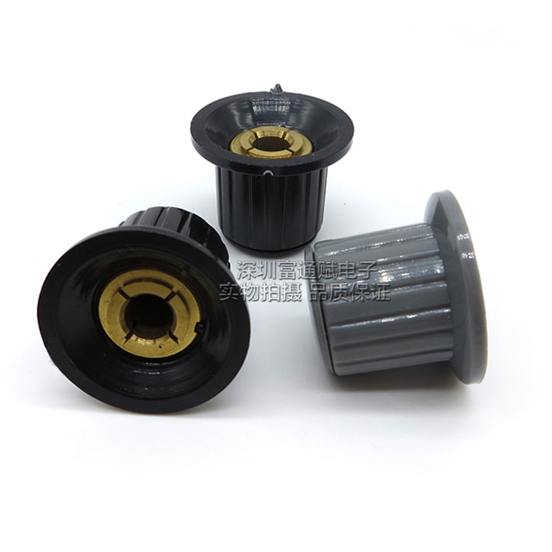 10 stk potentiometer plastikknopkapsel kyp 25-18-6j -bånds switch universal rund d-formet aksel sort og grå