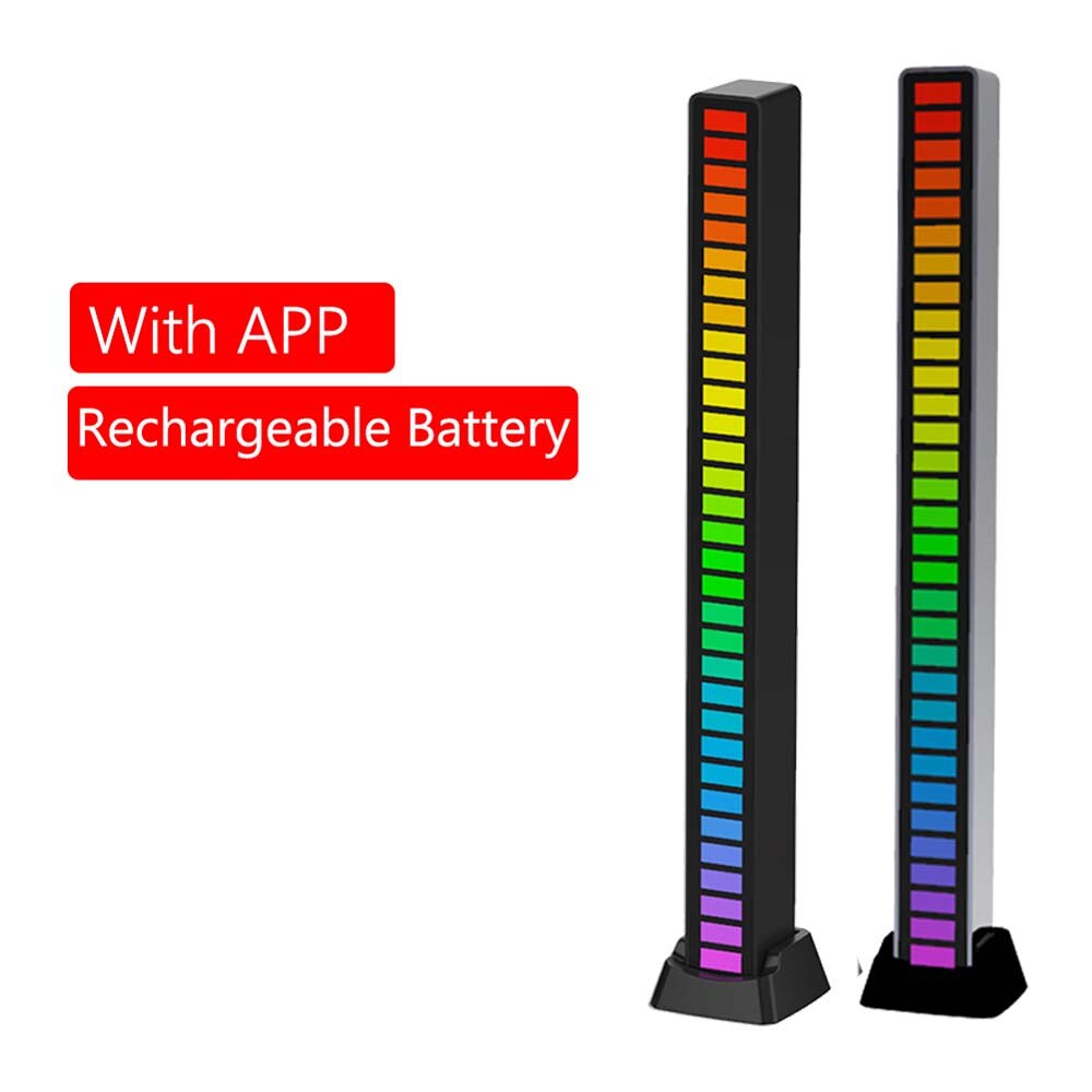 Barra de luz LED RGB para coche y hogar, lámpara ambiental con Control de sonido, música, ambiente, Pickup Rhythm, USB/tipo C, 32 LED: Recharge with App / Plata