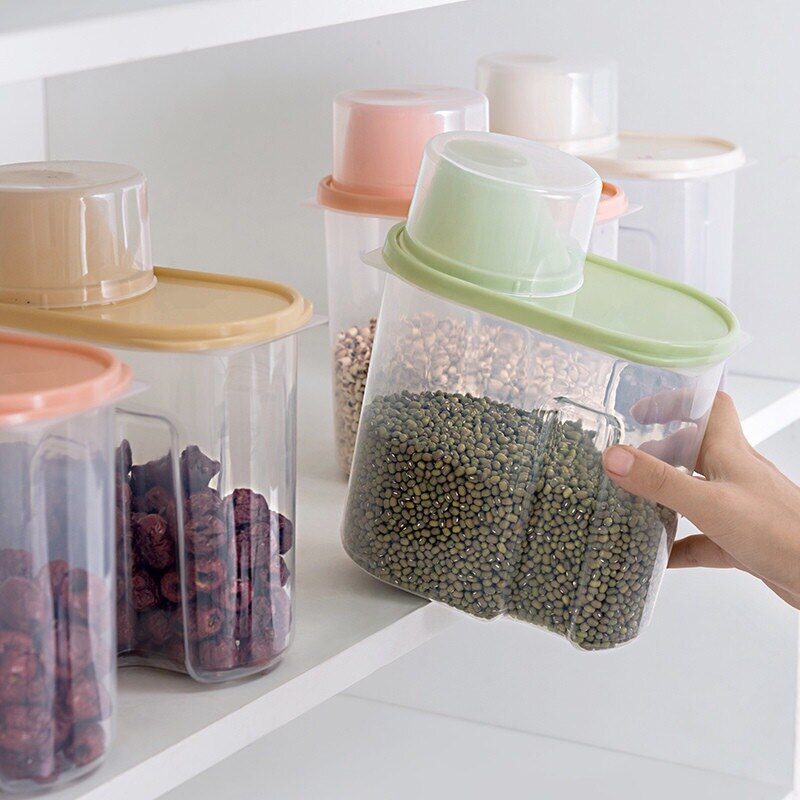 Transparent Food Storage Box Kitchen Whole Grain Storage Tank Sealed Tank with Scale Plastic Kitchen Accessories