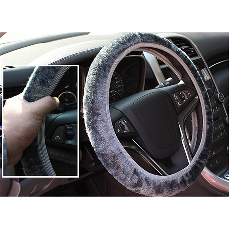 1Pc Long Plush Warm Fur Car Steering Cover Woolen Handbrake DIY Car Accessory