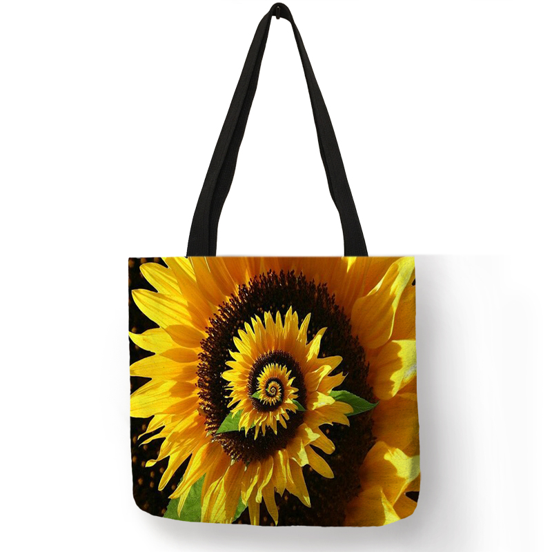 Opvouwbare Herbruikbare Boodschappentassen Voor Vrouwen Mooie Zonnebloem Print Linnen Tote Bag Student School Reizen Schoudertassen Pouch: 005
