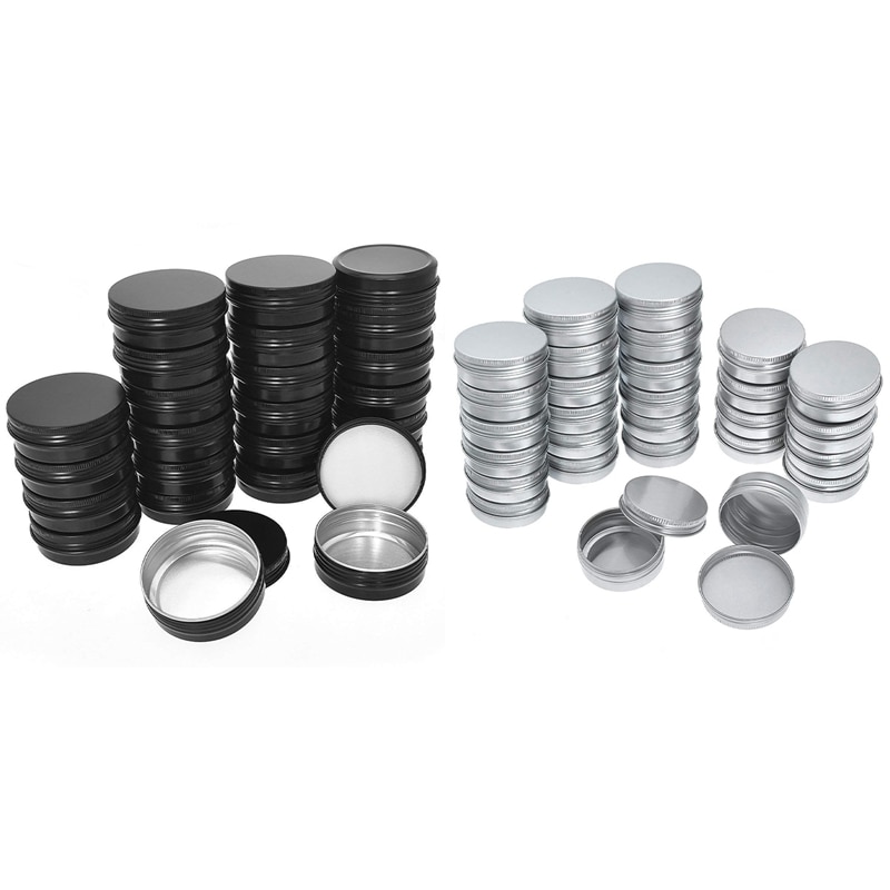 80 Pcs Screw Top Round Tins Cans Screw Lid Round Tin Container Bottle-Silver & Black