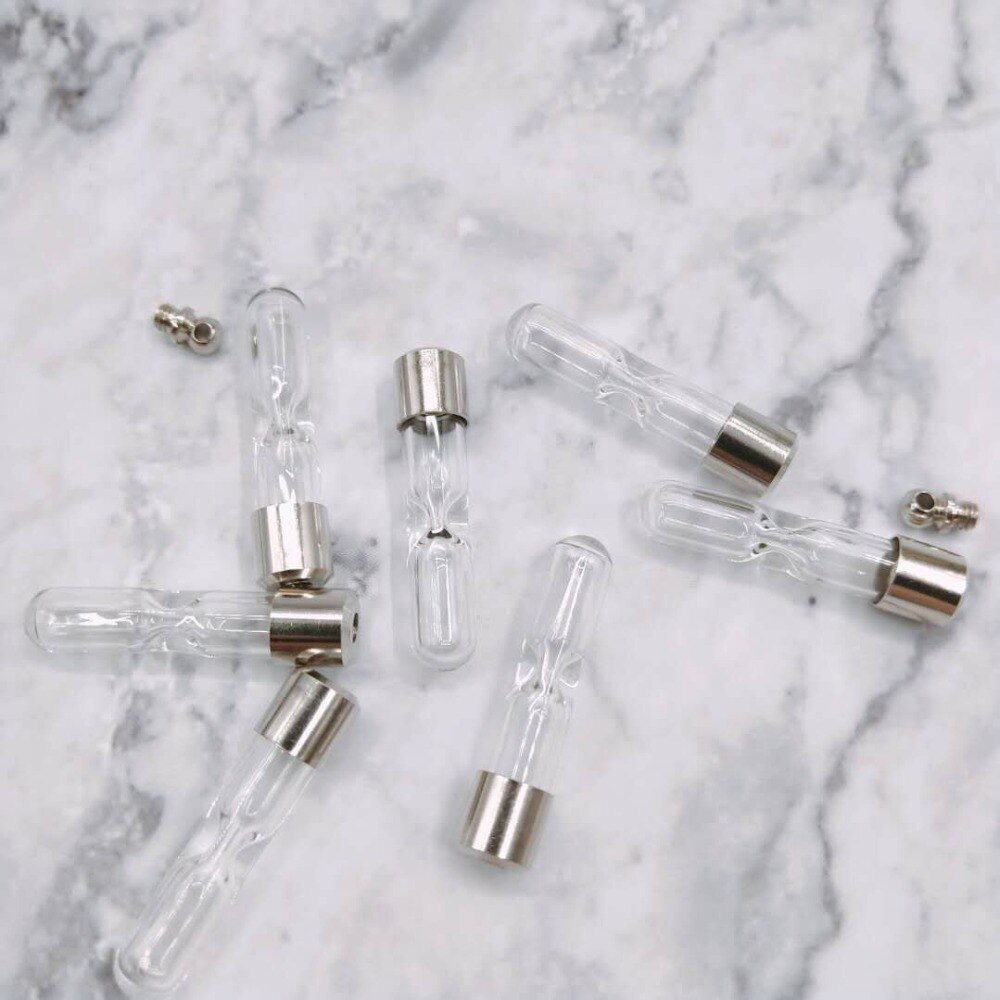 10pcs/lot Hourglass screw cap glass vial pendant Miniature Wishing Bottles vial clear oil charm necklace pendant name on rice