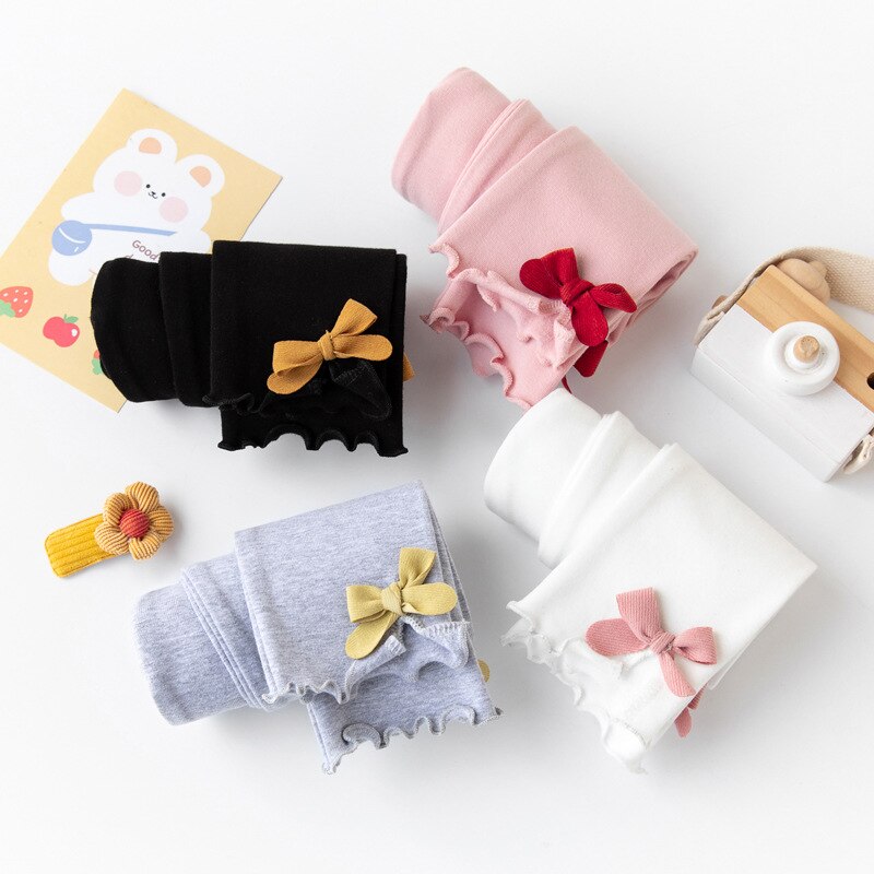 2022 spring girls' leggings Korean style children's pants Colorful big bow girls' pants