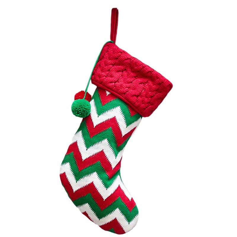 Jaar Kerst Kous Sack Xmas Candy Bag Kerst Decoraties Voor Huis Gebreide Sok Kerstboom Decor: Green Striped Socks