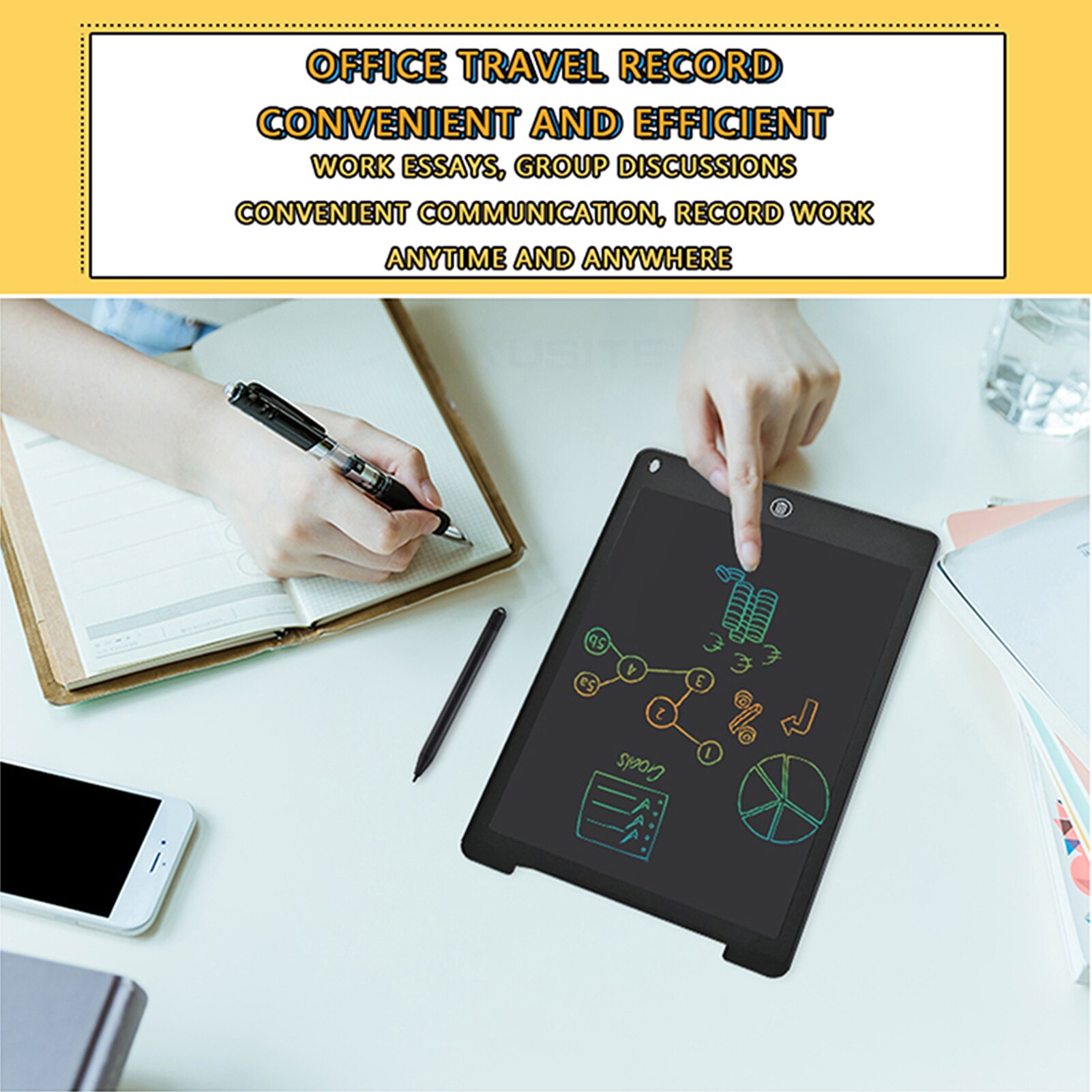 LCD Writing Tablet 12 Inch Color Screen with Stylus Drawing Writing Taking Notes Leaving Messages for Toddlers Adults