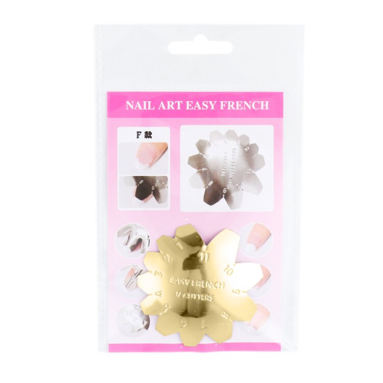 Pochoir pour faux-ongles français, modèle de d'ongles français, ombre ovale en V, coupe-bordure, outil d'art des ongles multi-tailles NF1834, 1 pièces: F Gold