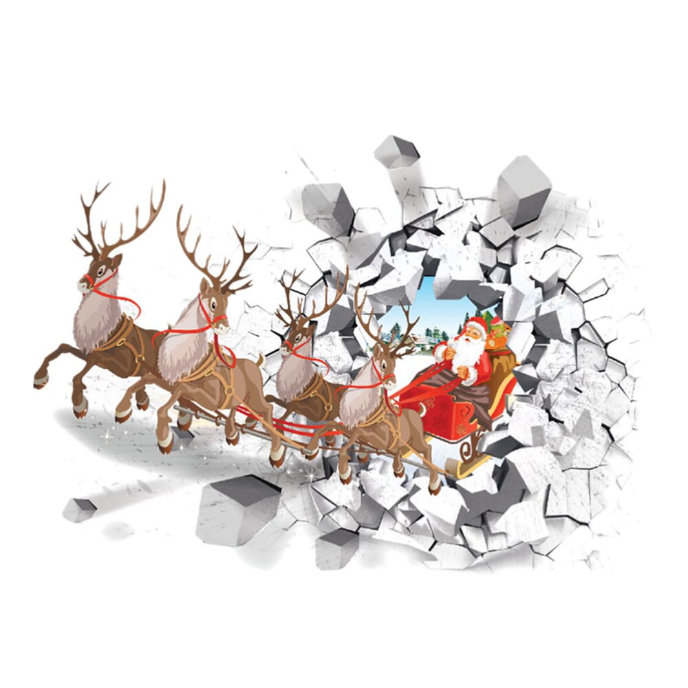 Christmas Wall Stickers 3D Santa Claus Reindeer Car Removable Wall Decals for Bedroom Living Room Restaurant Office Dec: Default Title