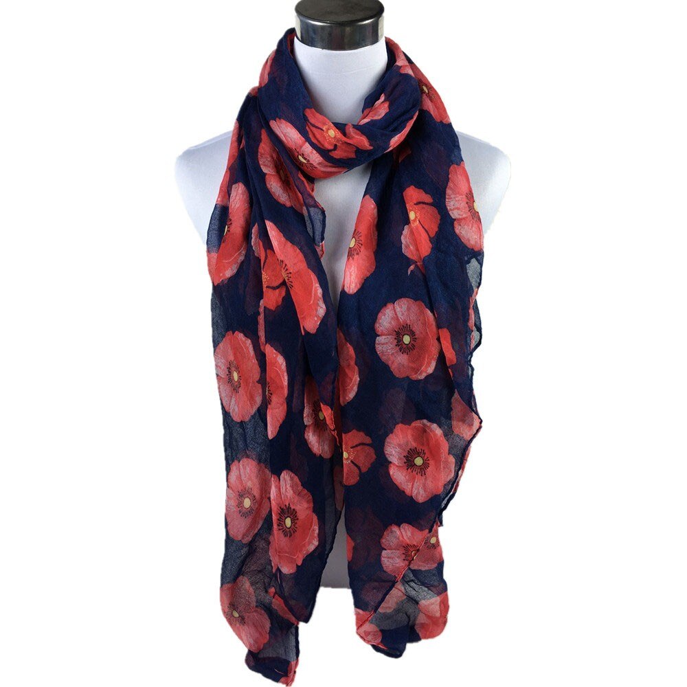 Rød valmue trykk lang skjerf blomst strand wrap sjal skjerf kvinner echarpe hiver femme foulard femme szaliki i chusty  #30