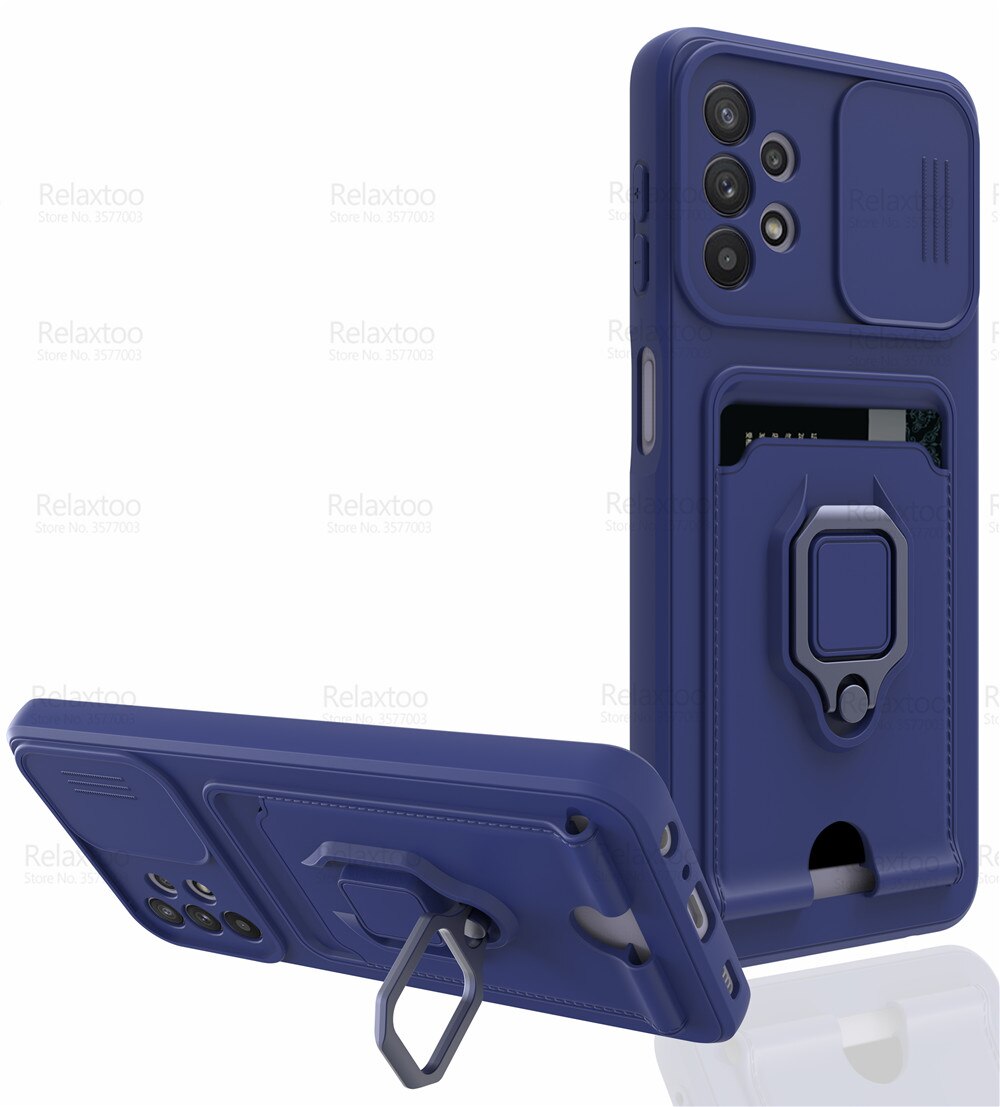 Funda de silicona con soporte magnético para Samsung Galaxy A53 5G, cubierta de silicona Sumsung A 53 SM-A536B , protección de cámara, ranura para tarjeta: Navy blue 3