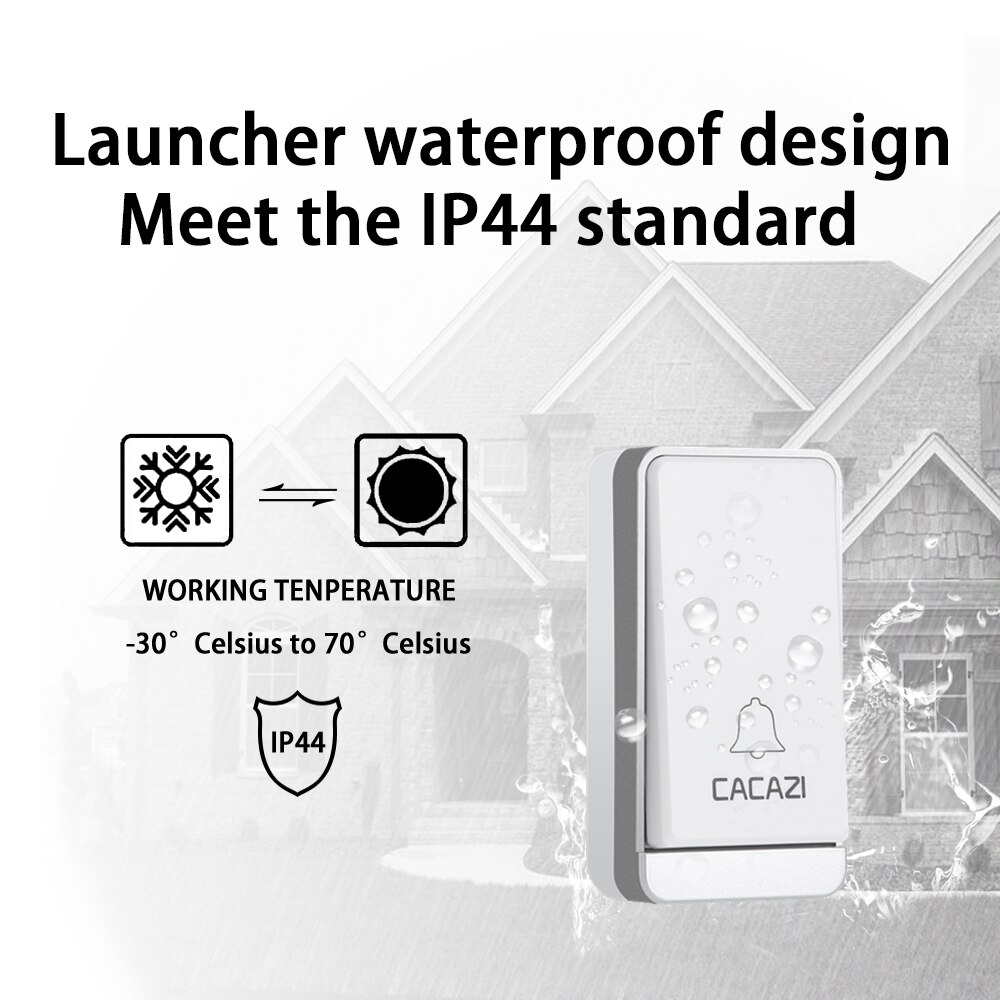 CACAZI Self-powered Wireless Doorbell Waterproof No Battery LED Flash 1 Button 3 Receiver Smart Home Cordless door bell chime