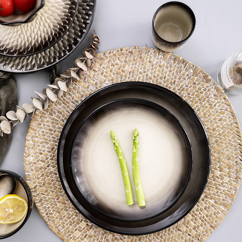 Japansk stil biff keramik dessert sushi tallrik set porslin mat fat te kopp soppa ris skål sked servis