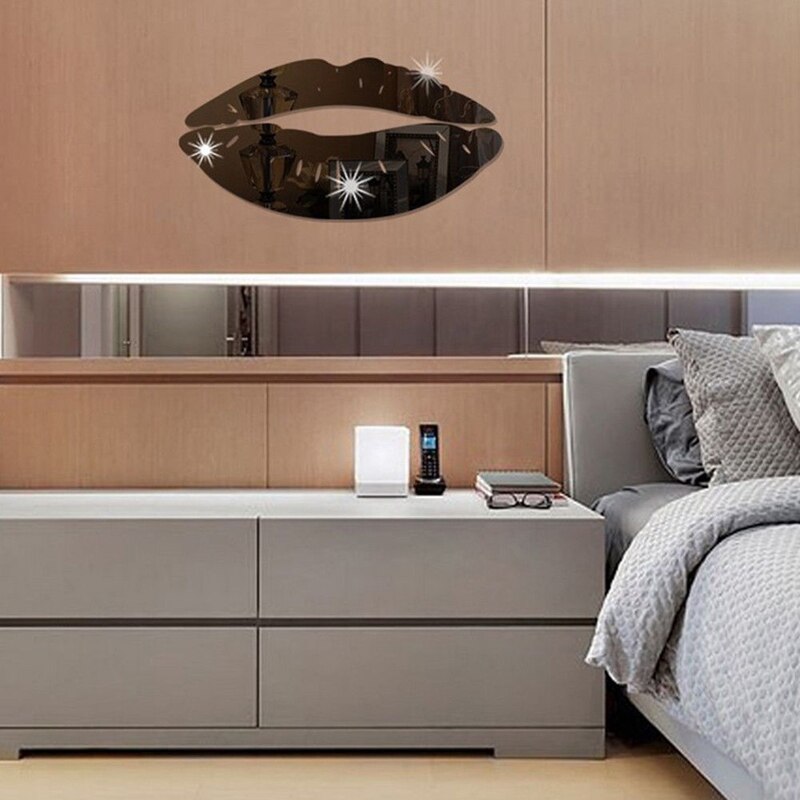 W nowym stylu sztuka DIY naklejki ścienne Dom dekoracje seksowny usta naklejka ścienna proste połysk 3D naklejki na lusterka lustro akrylowe pocałunek usta: czarny