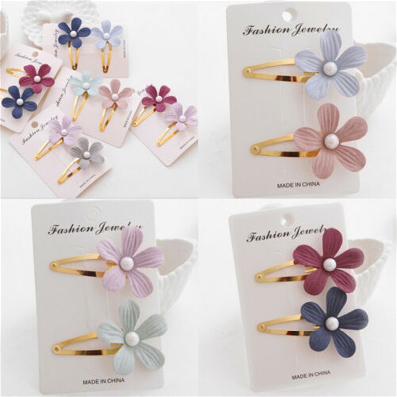 2 pçs criança meninas do bebê crianças pérola flor bohemia grampos de cabelo acessórios grampos de cabelo dos desenhos animados barrette presente foto