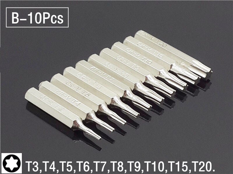 4mm adapteri uritettu phillips tarkkuuskärjet ruuvimeisseli korjaus kannettava tietokone bitti adapteri manuaalinen / sähköinen ruuvimeisseli: B 10 kpl torx ei reikää