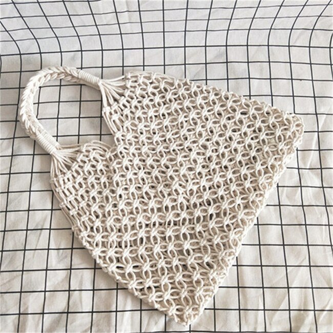 Bevölkerung Baumwolle Seil Hohl Stroh Tasche schier Macrame Tote Böhmischen Ultraleicht Schulter Tasche Netz Tasche Jahrgang retro schick handtasche: Pfau Blau