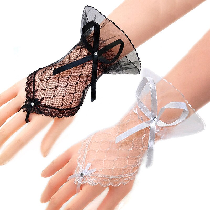 Bow Sleeves Gloves Short Paragraph Lace Clothing Accessories Net Yarn Gloves Dress Half Finger Arm Sleeves Fingerless Gloves