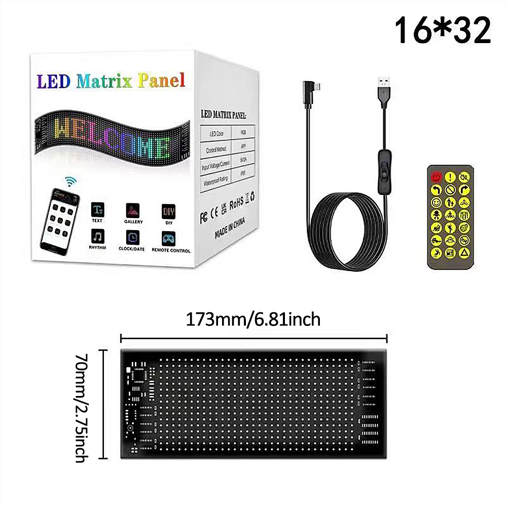USB-Display, programmierbares LED-Schild, flexible Bluetooth-APP-Steuerung, individuelle Textenmuster-Animation, Scrollen für Auto, Tür: changeable