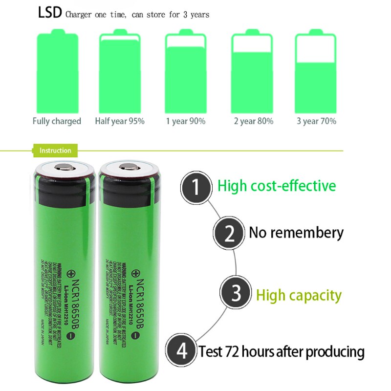 lipo Battery 3.7v 18650 Original Genuine Rechargeable Battery 3400mAh Lithium NCR18650B toys Flashlight batteries