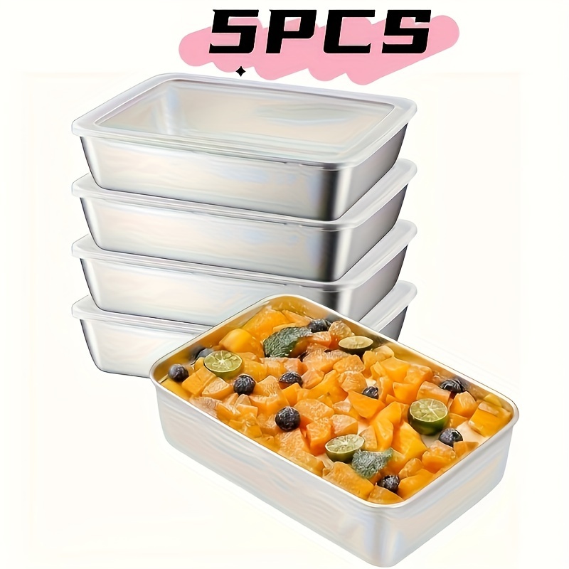 Ensemble de 5 conteneurs de stockage des aliments en acier inoxydable – Couvercles transparents, empilables. Parfait pour la Viande/Fruits/Veggies en Camping,: YELLOW