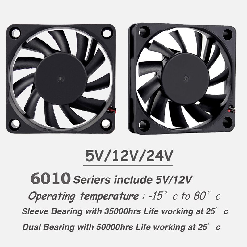 2 Stuks 5V 12V 24V 60Mm 6010 Dc Fan 60X60X10Mm 6cm Cooling Koeler Fan Computer Pc Cpu Case Cooling Kogellager Fan