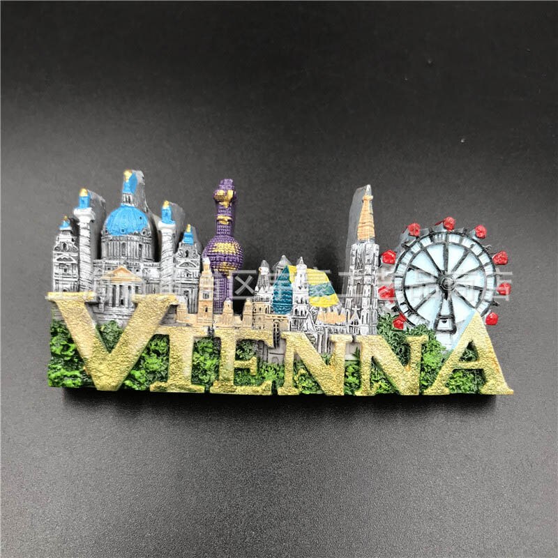 Turist souvenir dekoration ungarn budapest østrig wien panorama køleskab pasta harpiks magnetisk turist souvenir håndværk: Wien østrig 1