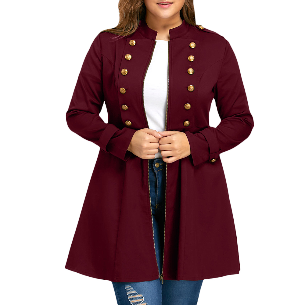 Wipalo Brand Plus Size Double Breasted Flare Lange Winter Vest Vrouwen Trenchcoat Oversize Grote Maat Jassen: Wine Red / XXXL