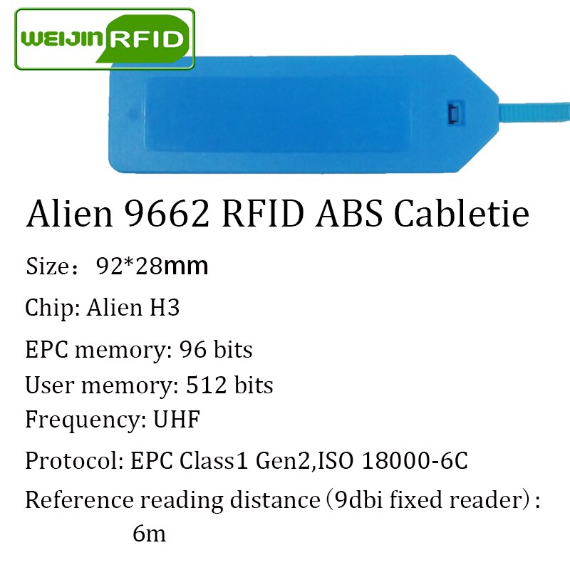 UHF RFID tag ABS cable tie Alien 9662 915mhz 868mhz 860-960MHZ Higgs3 EPC ISO18000-6C 50pcs smart passive RFID tag