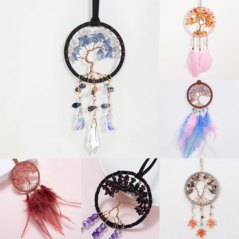 Cristalli Acchiappasole per auto Ornamenti appesi Pietre naturali artigianali Ghia Albero della vita Acchiappasogni Decorazioni per la casa nordica