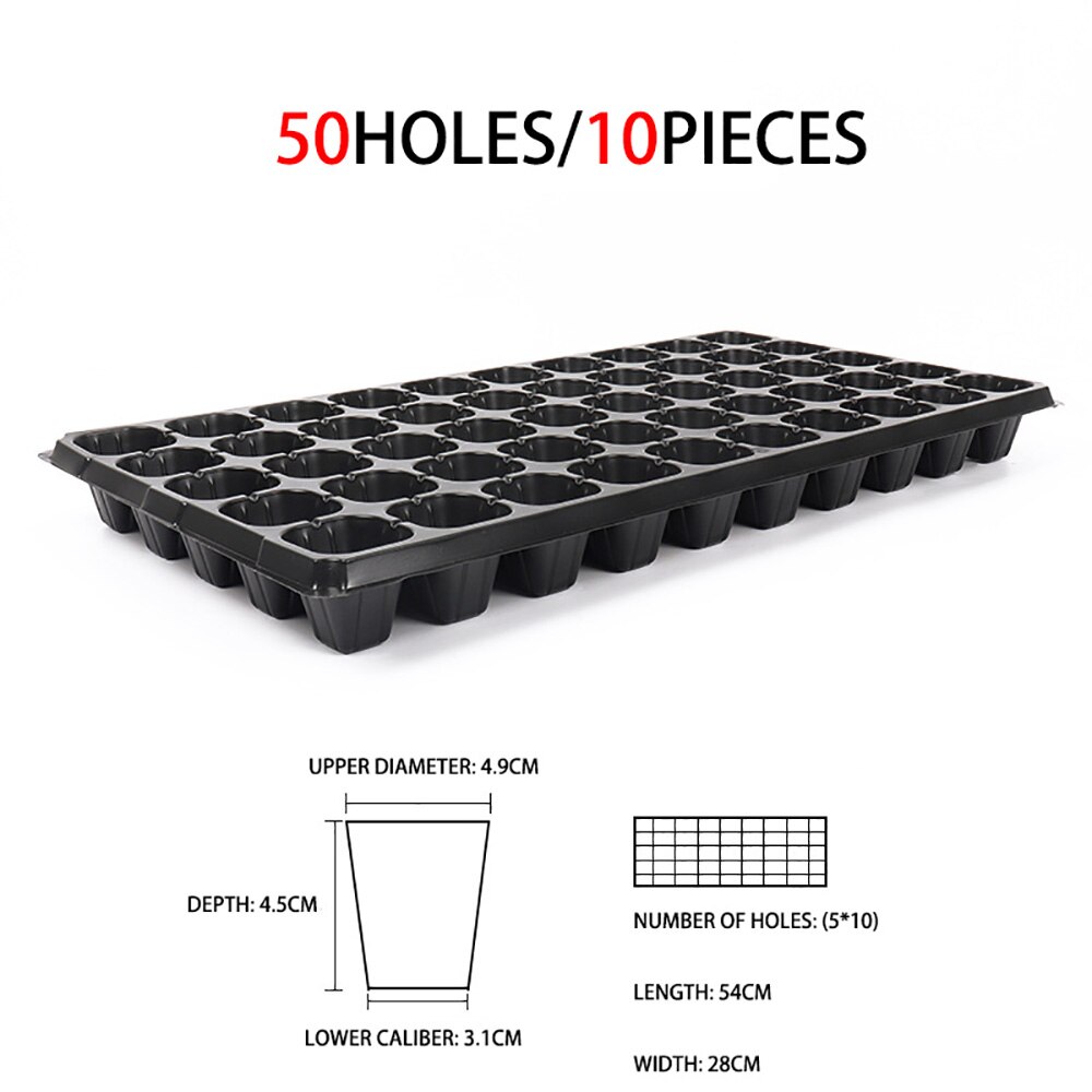 10Pcs Cells Seedling Starter Tray Extra Strength Seed Germination Plant Flower Pots Nursery Grow Box Propagation For Gardening: 50holes 10pcs