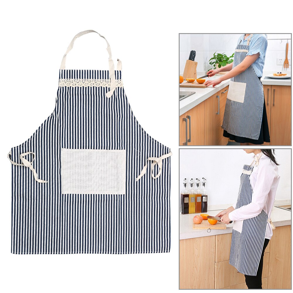HOOMIN Kitchen Striped Adjustable Apron Cotton Cloth Pinafore Aprons Household Cleaning Tools For Home Restaurant Cooking: Blue