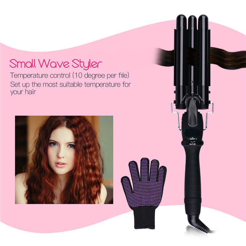 Portable 25mm Waver Deep Curly Hair Machine Curling Iron Heating Temperature Adjust Styling tools with Heat Resistant Glove Set