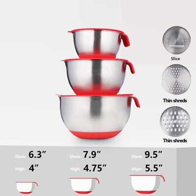 Recipientes de mezcla de ingredientes de acero inoxidable, mezclador de pan, ensalada, cocina, con tapa y cepillador, DIY