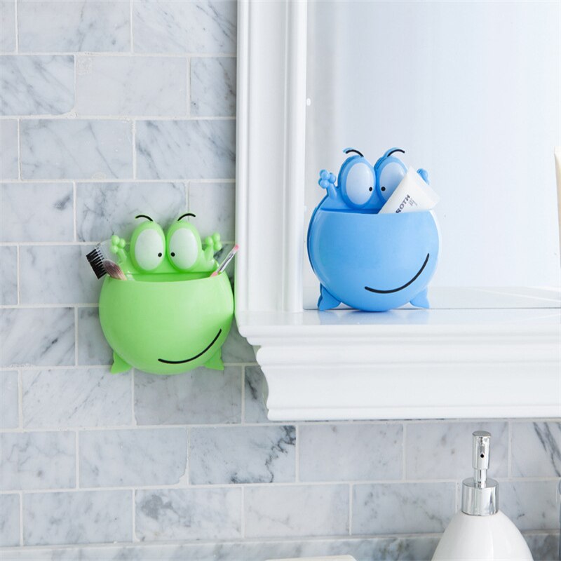 Soporte de pared con forma de rana para cepillo de dientes, ventosa para colgar en la pared, bonito soporte para cepillo de dientes con forma de rana