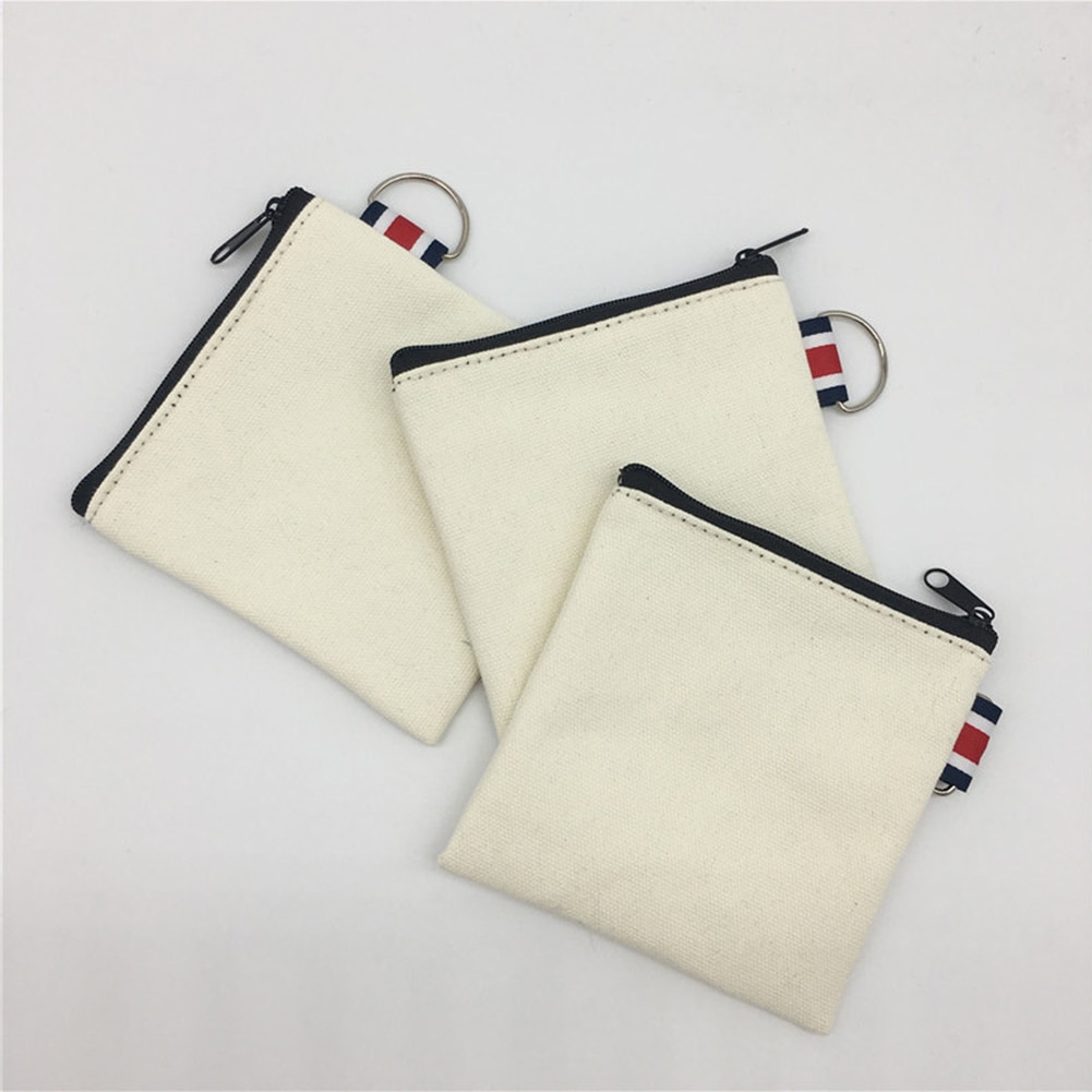 1Pcs Witte Korte Canvas Portemonnee Card Key Mini Purse Pouch Vrouwen Meisje Hand Geschilderd Tas Kleine Rits Portemonnee kaarthouder Portemonnee