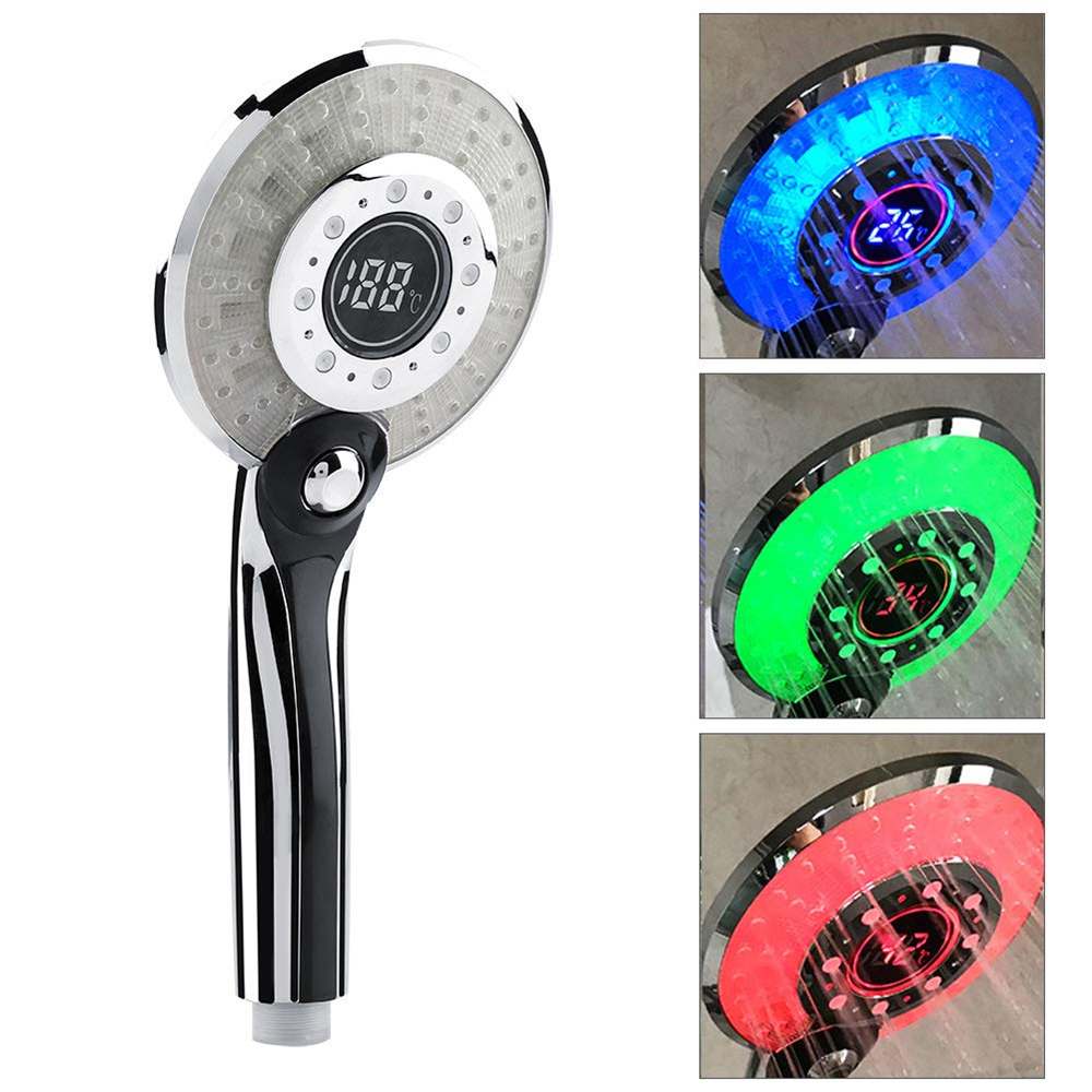 3 Kleur Led Douchekop Digitale Lcd Display Temperatuurregeling Douchekop Aangedreven Door Tap Water: LED Shower Head