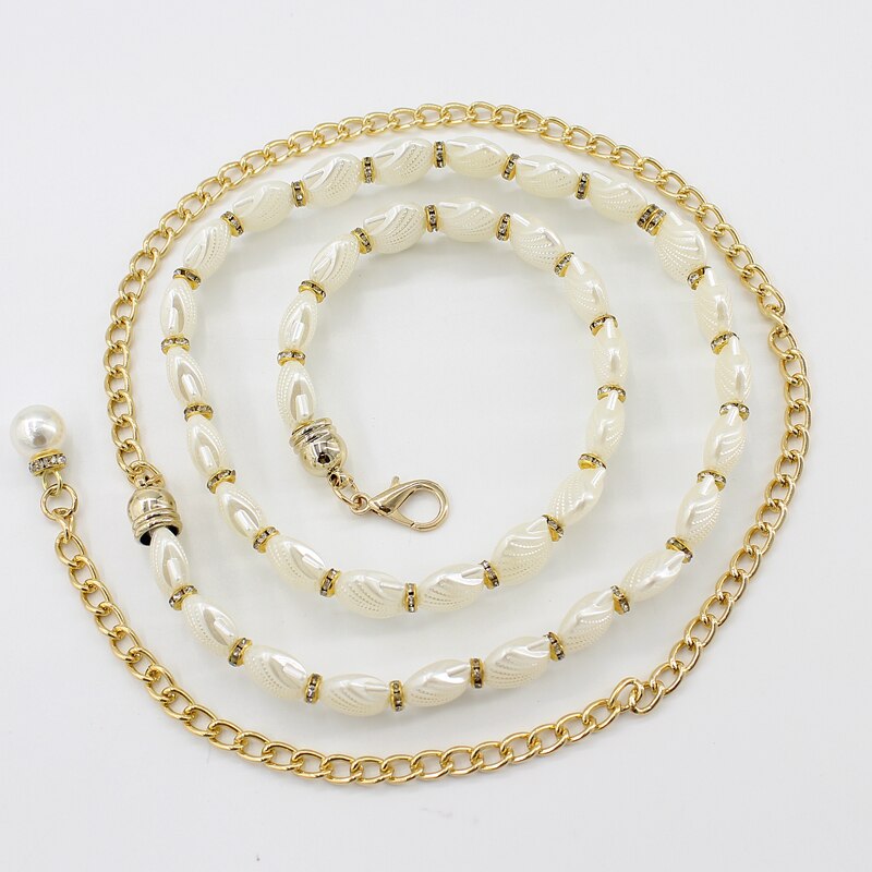 2022 hanfu belt women simulated pearl belts alloy chain belts waistband women dresses clothing female accessories: color7