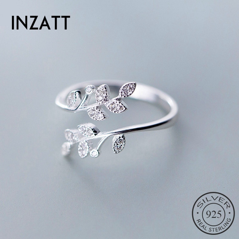 INZATT Real 925 Sterling Silver Zircon Leaves Ring For Women Party Cute Plant Fine Jewelry Minimalist Accessories