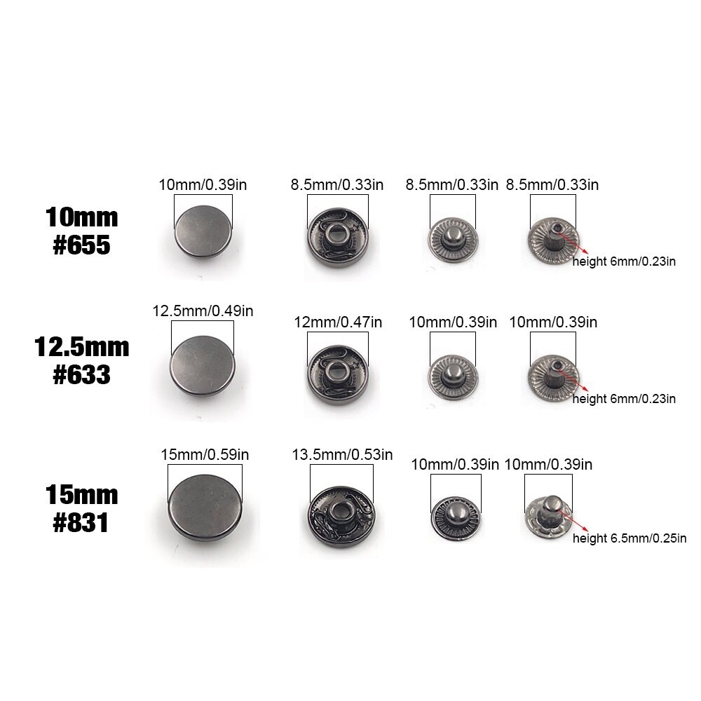 50 juegos 655/633/831 sujetadores a presión de Metal botón a presión botón de costura para ropa DIY bolsas de ropa zapatos artesanía de cuero