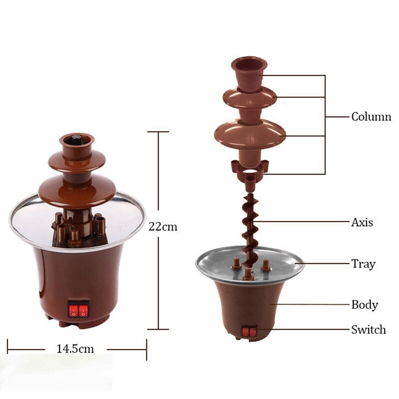 Mini chokolade springvand tre lag chokoladesmelte med varme fondue maskine diy smelte vandfald gryde meltin