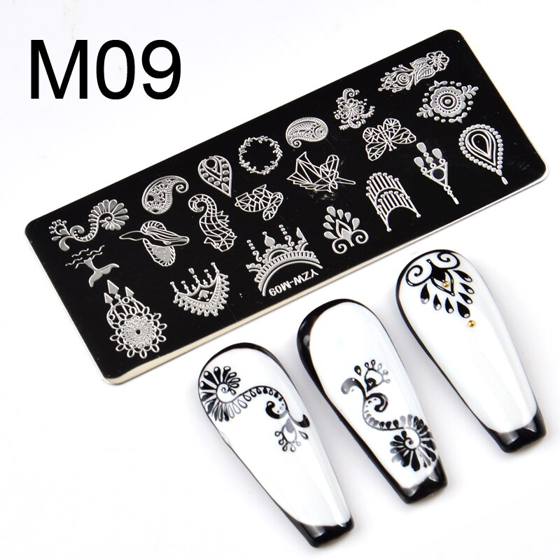 1pc rektangulära nagelstämplingsmallar blomma kärleksdjur 10 x 4cm bildplattor i rostfritt stål polish manikyr stencil: M09