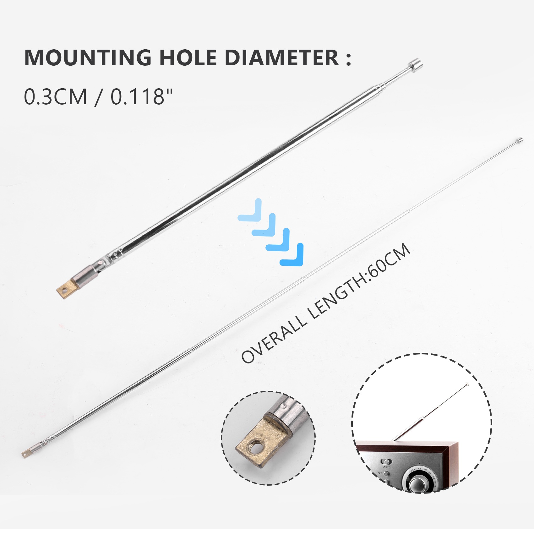 ABUOReplacement 60cm 4 sections Telescopic Antenna Aerial for Radio TV