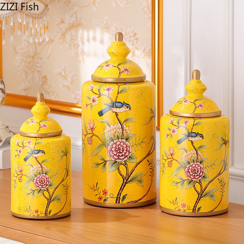 Bocaux de rangement en porcelaine à motifs de fleurs peintes, pot à bonbons Antique, boîte à thé, Vase en céramique polyvalent, décor Vintage pour la maison