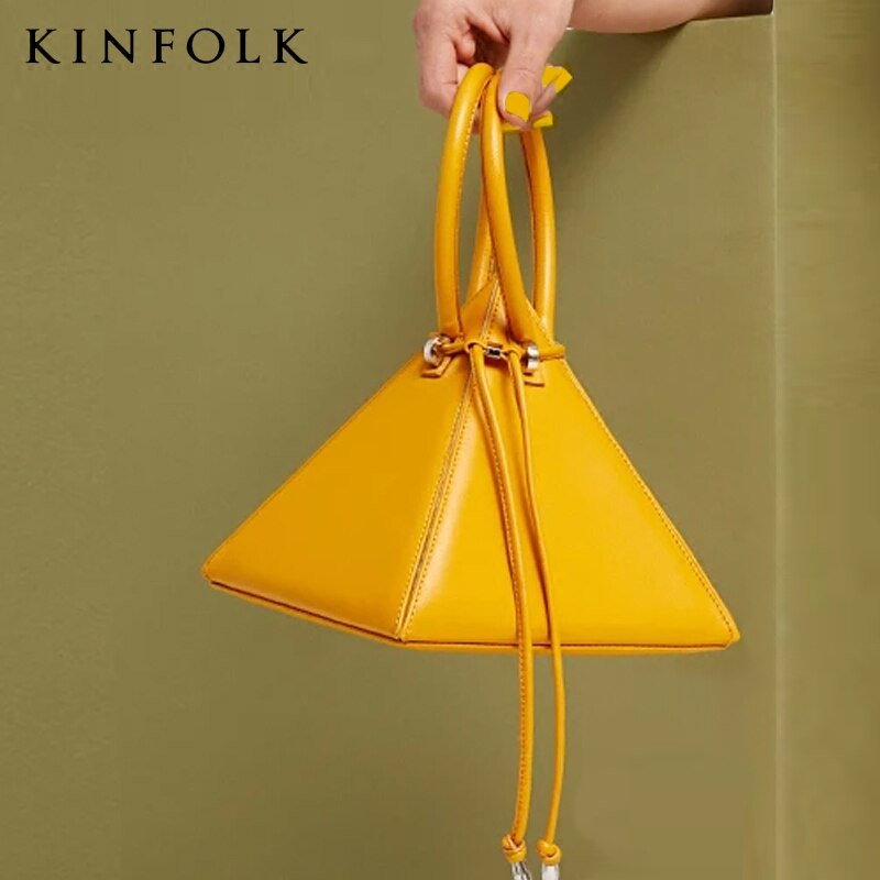 super fire ladies three-dimensional triangle drawstring lemon yellow handbag pyramid dinner bag