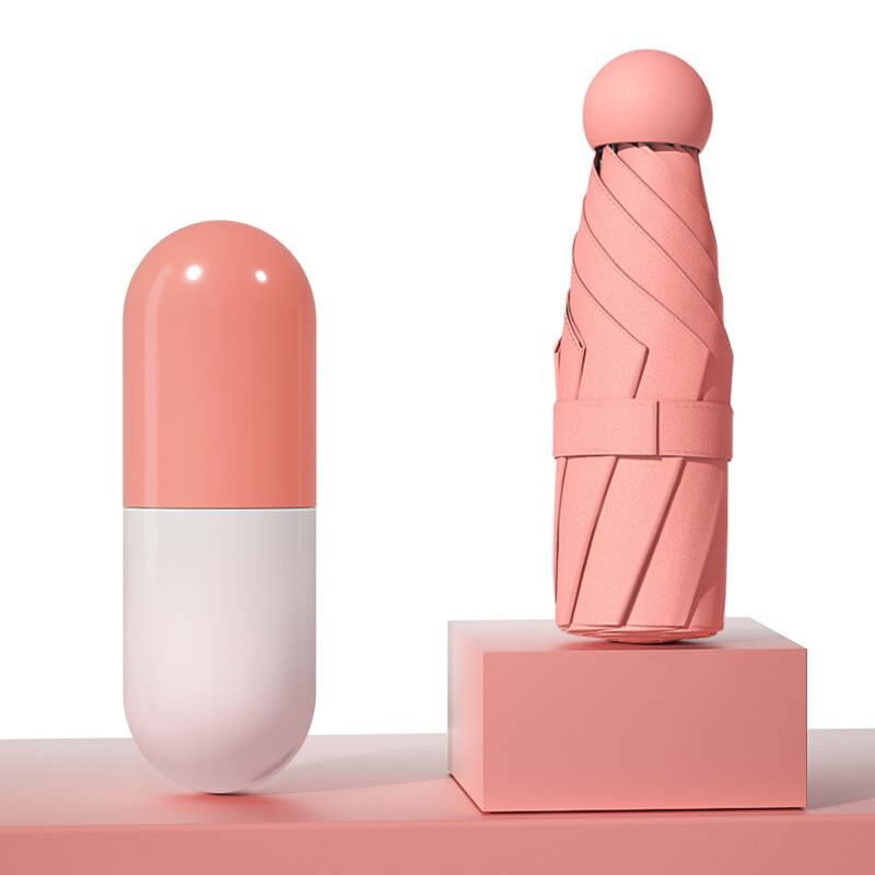 Cute Mini Compact Umbrella Girls Kid Small Plastic Capsule Umbrella Pocket Five Fold Guarda Chuva Parasol L: Red