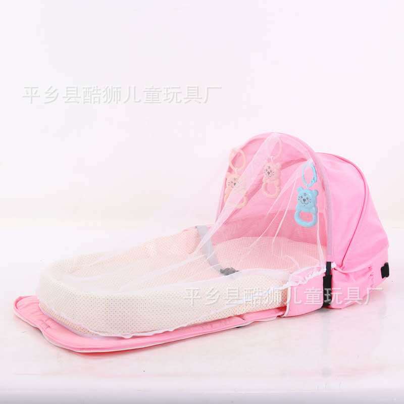 0-24M Baby Crib Portable Foldable Baby Bed with Bed Net Multipurpose Mummy Bag Pink/Red/Green/Blue/Gray: Pink