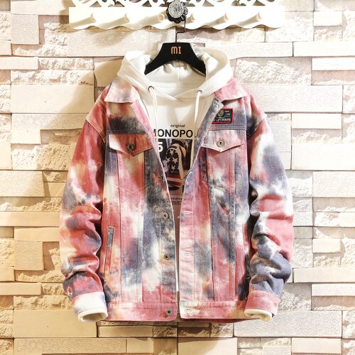 YASUGUOJI Camouflage Denim Jacket Men Hip Hop Jean Jacket Men Spring Plus Size 4xl 5XL Coat Streetwear Clothes: pink / XL